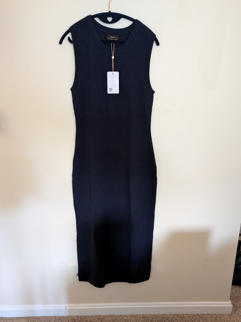 Quince 100% Mongolian Cashmere Sleeveless Ribbed Midi Dress NWT Medium Navy